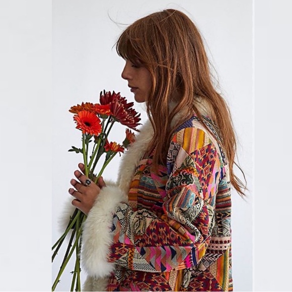Free People Colorful Patchwork Teddy Jacket with Faux Fur - Picture 3 of 7